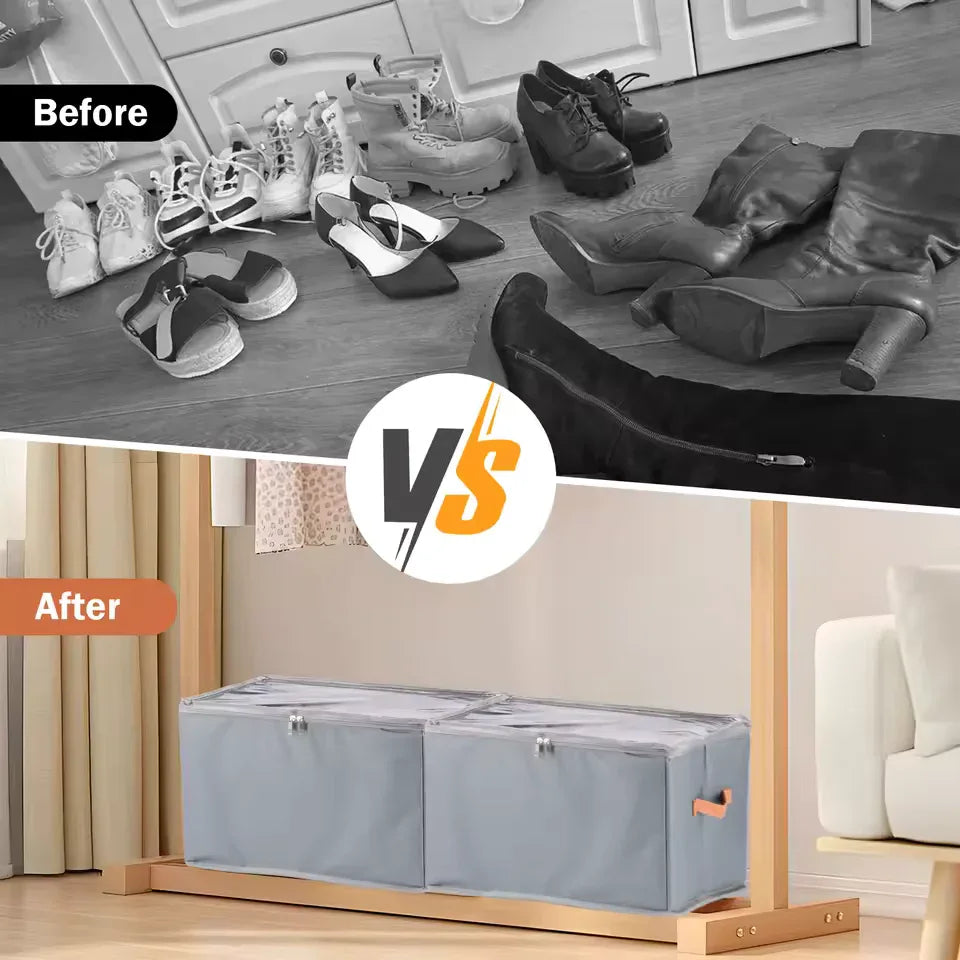 12-Compartment Foldable Shoe Storage Box – Dustproof Closet Organizer with Clear Lid