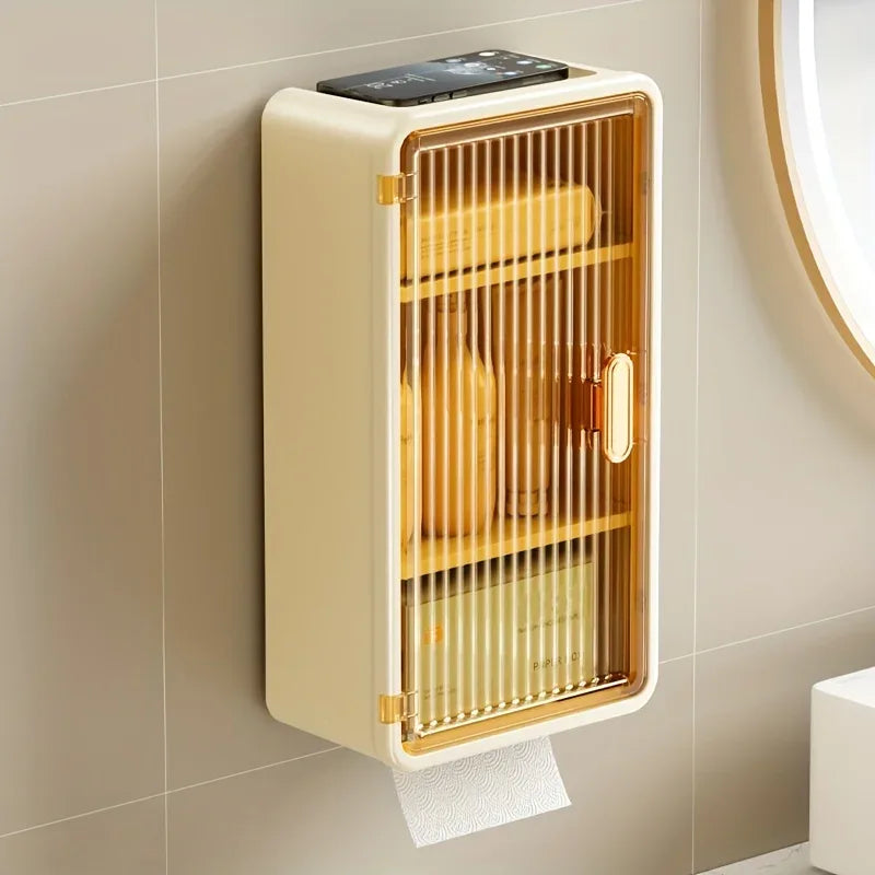 Wall Mounted Makeup Storage Box Hanging Drawer-type Cosmetics Organizer Punch Free Dust-proof Storage Rack with Lid Tissue Box