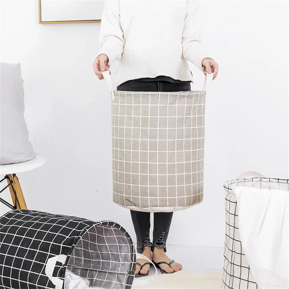 Foldable Cotton Linen Laundry Basket - Waterproof Toy & Clothes Storage (Each)