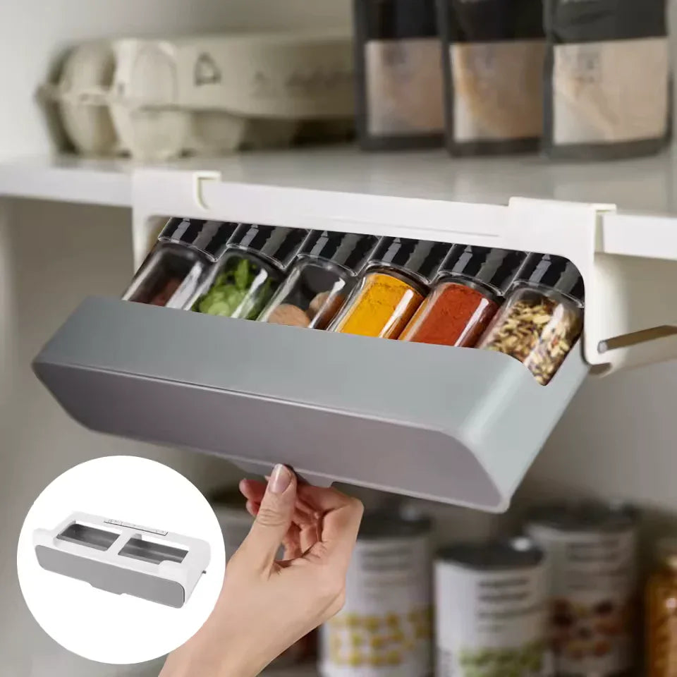 Undershelf Spice Organizer with 6 Bottles – Space-Saving Kitchen Rack