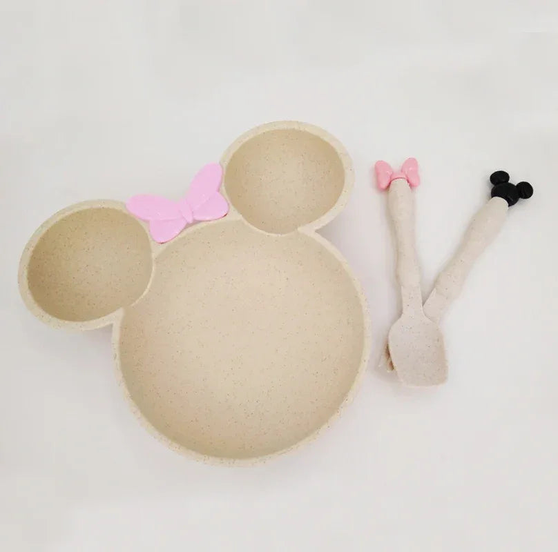 Wheat Straw Baby Cartoon Tableware Set – 3PCS (Random Color)