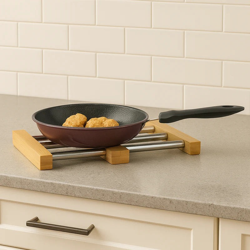 Shengya Wooden Expandable Wok Stand – Adjustable Bamboo Stability