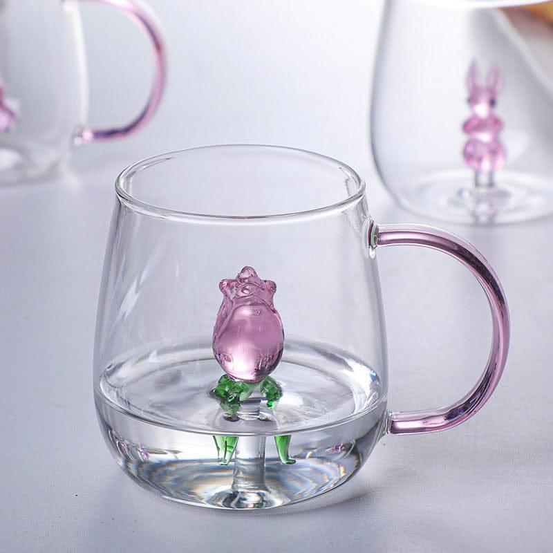 Elegant Rose Design Double-Walled Glass Mug