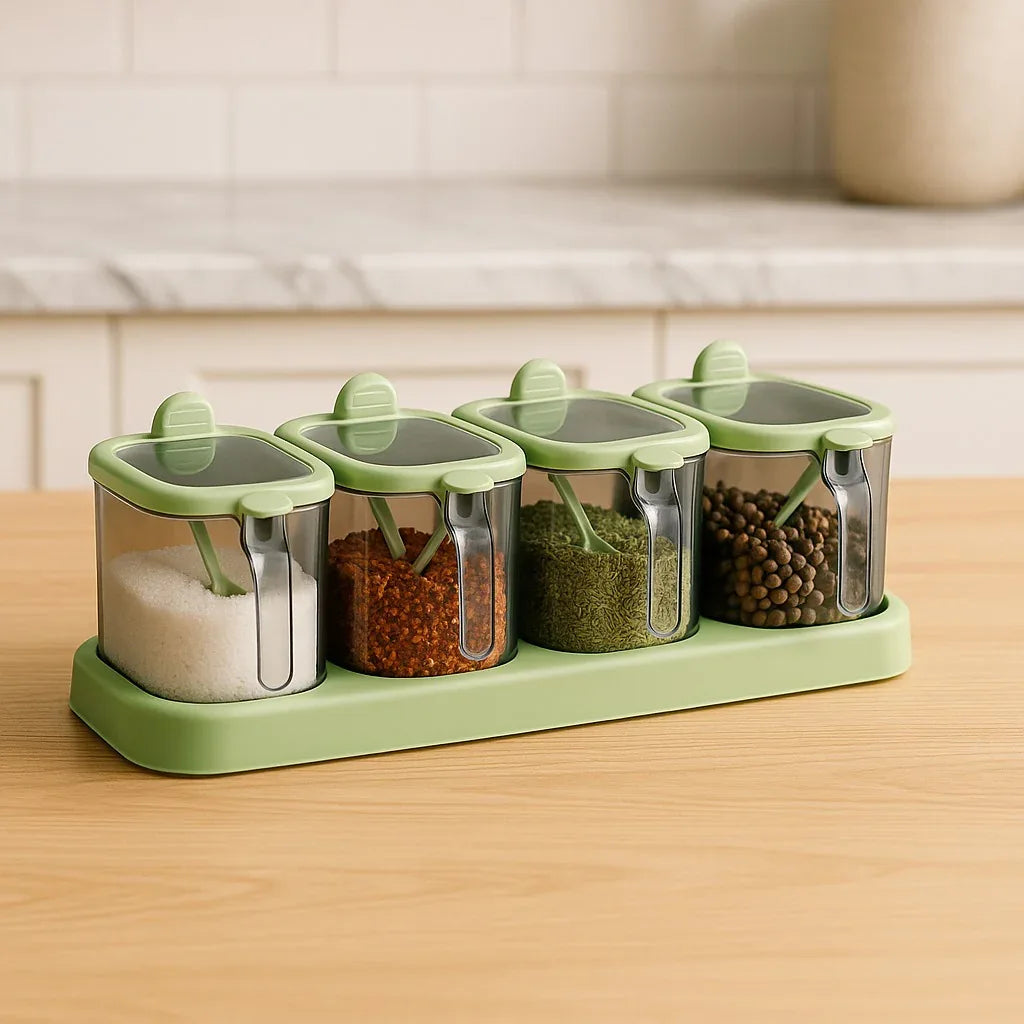 4-in-1 Seasoning Spice Jar Set – Multi-Compartment Kitchen Organizer
