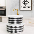 Diamond Pattern Ceramic Storage Bowl with Lid – Black & White