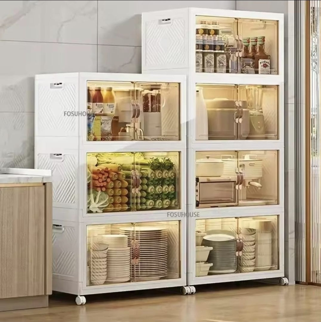 Modern Foldable Kitchen Storage Cabinet with Rolling Wheels
