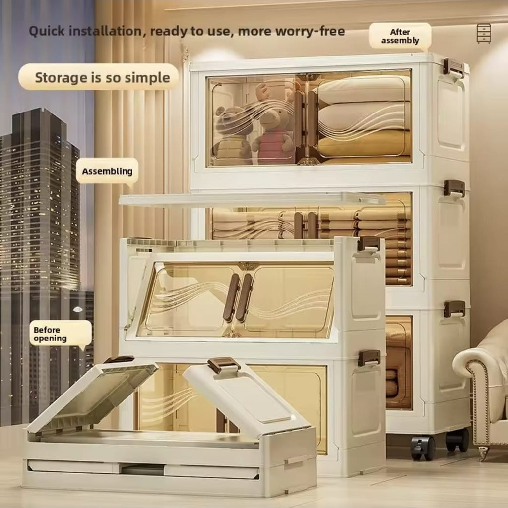 Modern Foldable Kitchen Storage Cabinet with Rolling Wheels