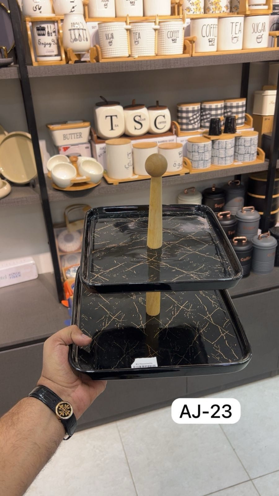 2-Tier Black Marble Serving Tray - Luxury Hi-Tea Stand
