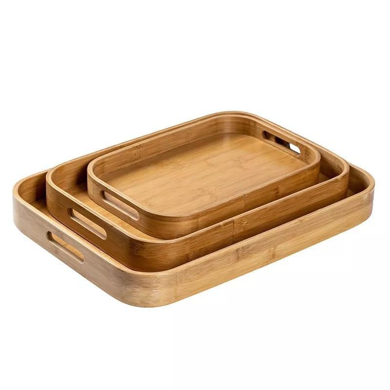 3-Piece Bamboo Nesting Tray Set - Natural Serving Trays
