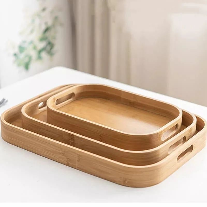 3-Piece Bamboo Nesting Tray Set - Natural Serving Trays