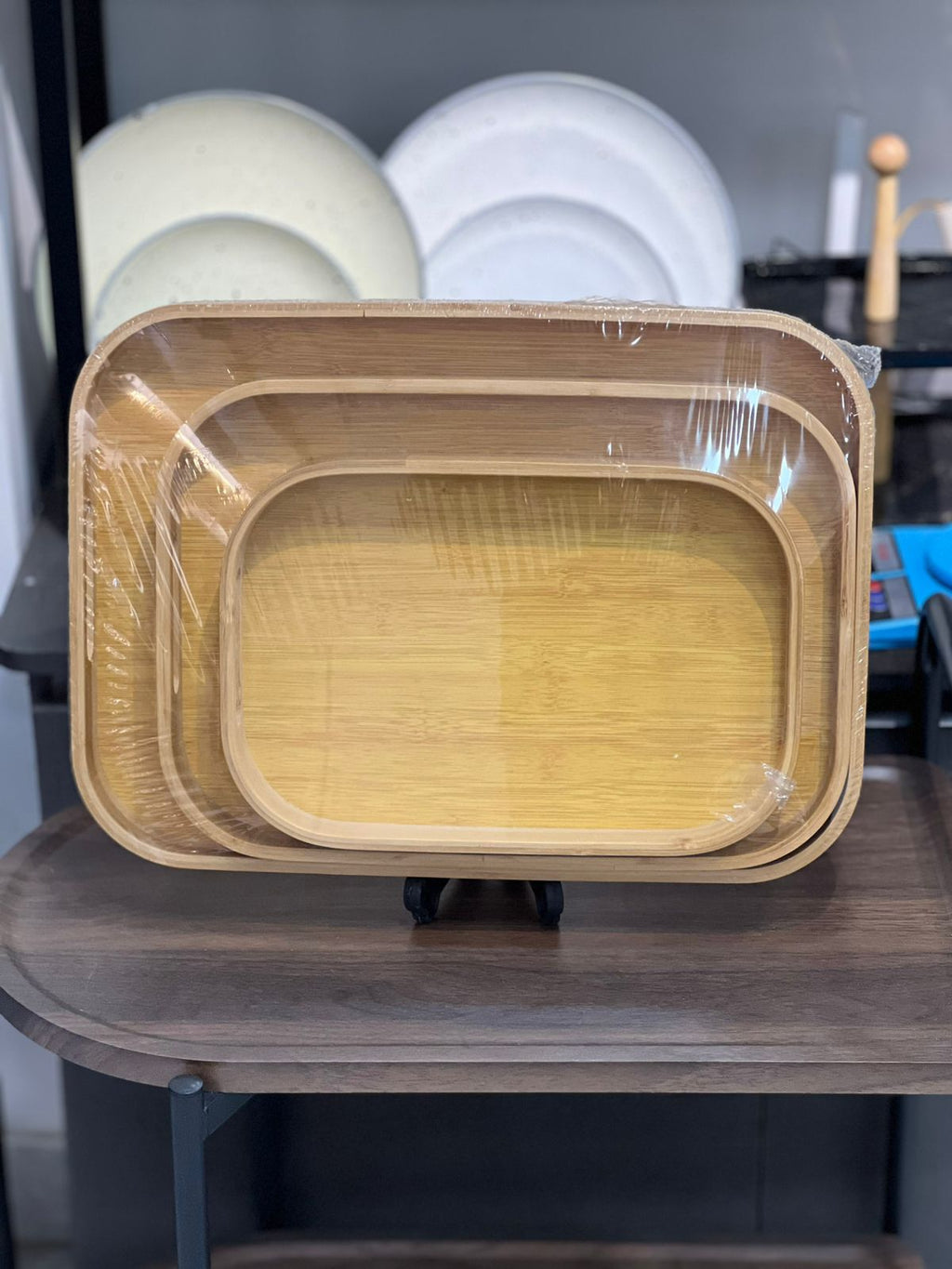 3-Piece Bamboo Nesting Tray Set - Natural Serving Trays