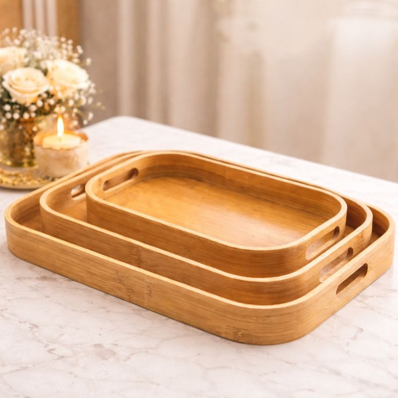 3-Piece Bamboo Nesting Tray Set - Natural Serving Trays
