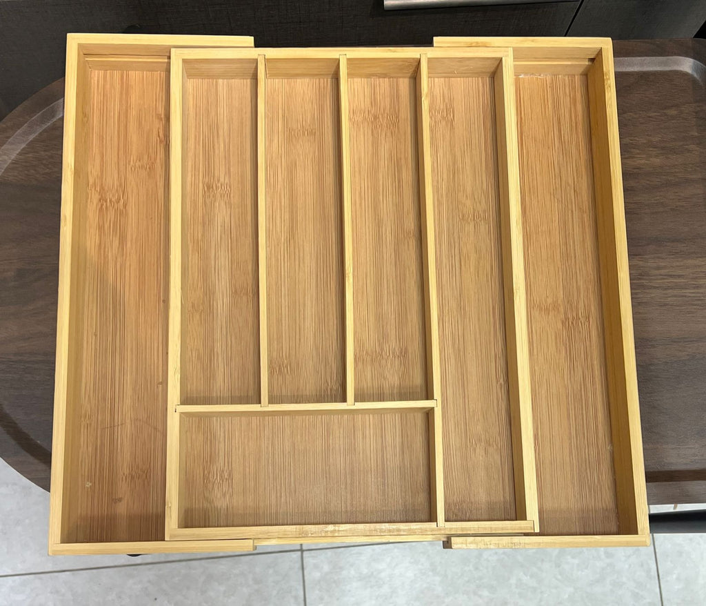 Bamboo Expandable Kitchen Drawer Organizer - 7-Slot Utensil Tray