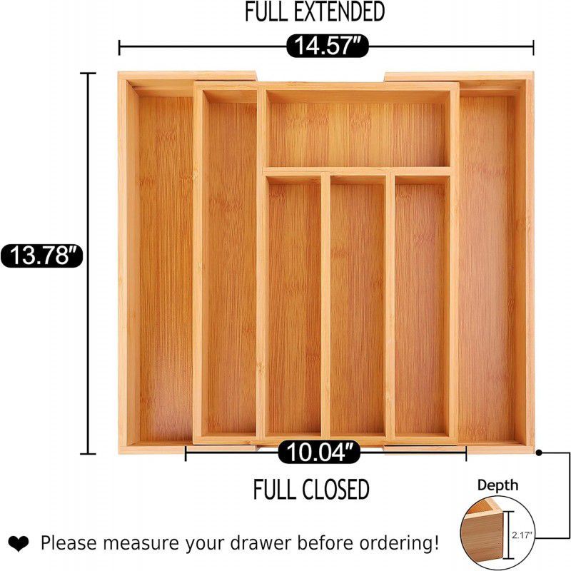 Bamboo Expandable Kitchen Drawer Organizer - 7-Slot Utensil Tray