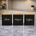 3Pc Square Metal Canister Set – Bamboo Lid Jars