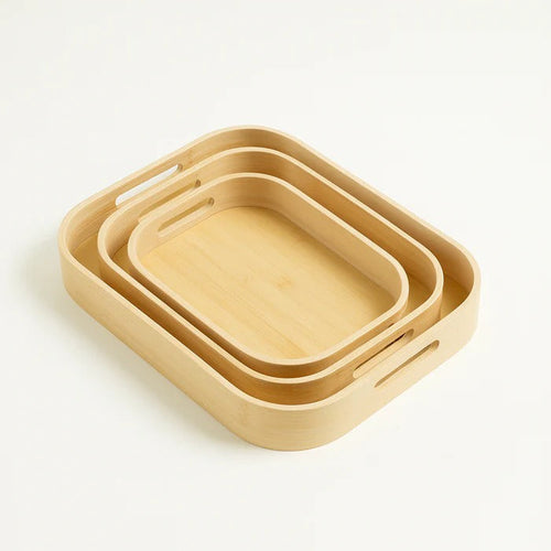 3-Pc Bamboo Nesting Serving Tray Set – Modern Square Decorative Platters