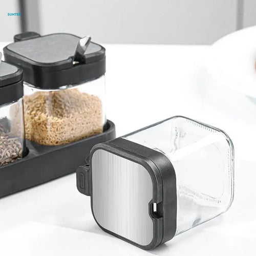 3-in-1 Glass Seasoning Box Set – Premium Spice Organizer with Serving Spoons