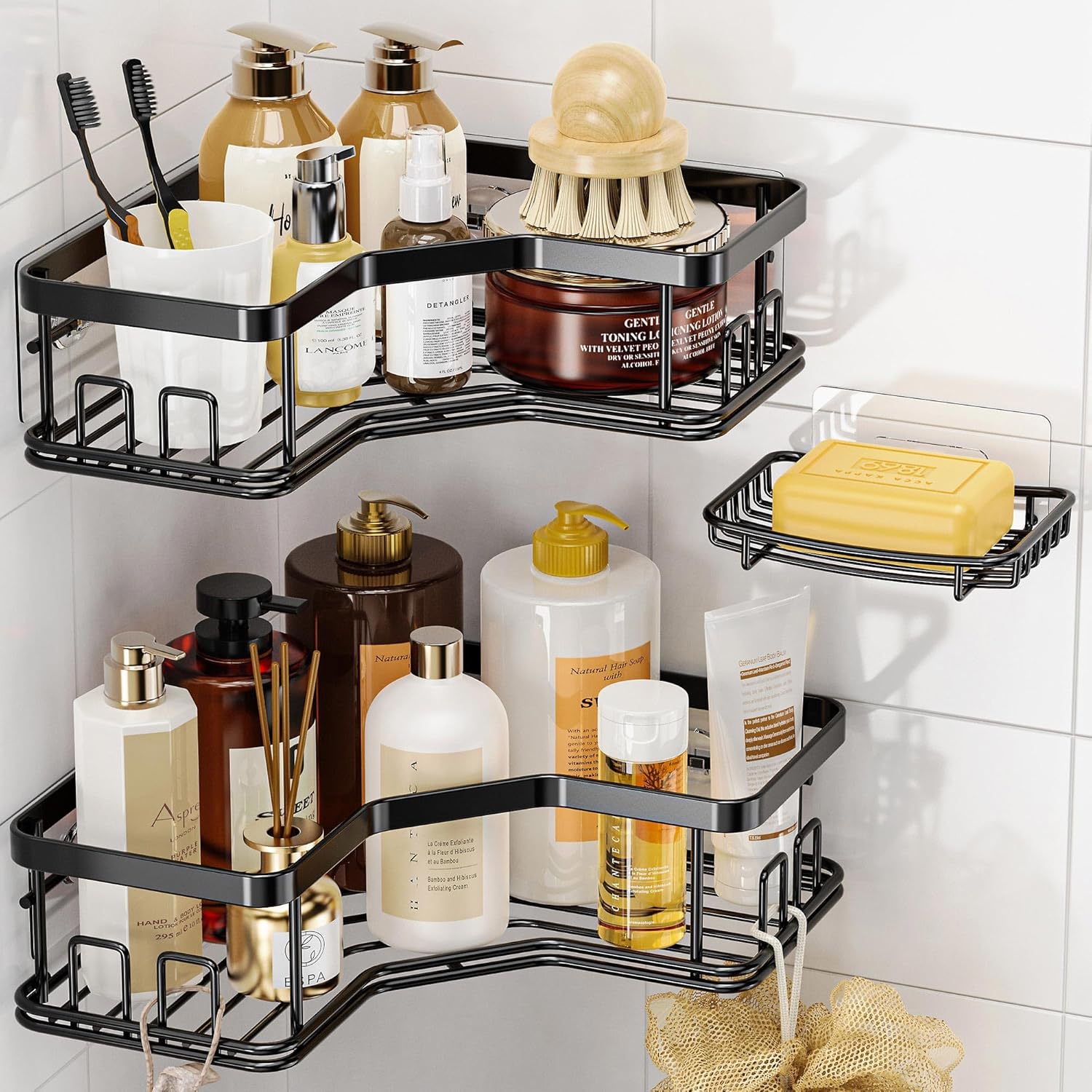 3 Pieces Corner Shower Caddy Set – Heavy-Duty with Integrated Soap Holder