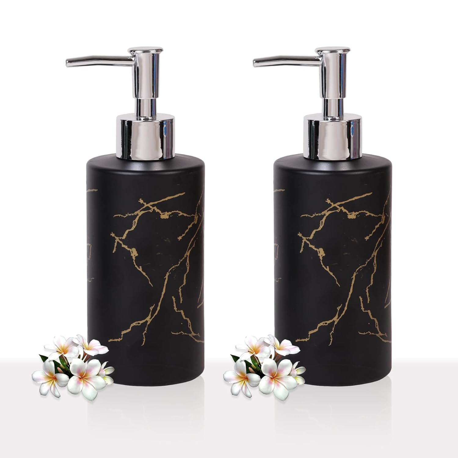 Luxury Black Marble Design Soap Dispenser – Matte Obsidian Resin Pump with Gold Veining
