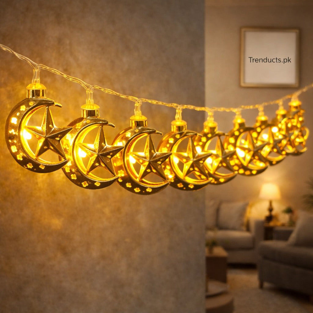 Premium Moon Shaped LED String Lights - Ramadan & Eid Festive Glow