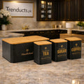 HausRoland Deluxe Bread Bin & Canister Combo Set – 4-Piece Kitchen Organizer