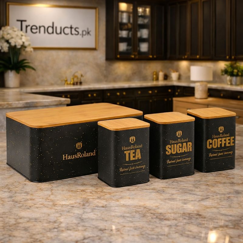 HausRoland Deluxe Bread Bin & Canister Combo Set – 4-Piece Kitchen Organizer