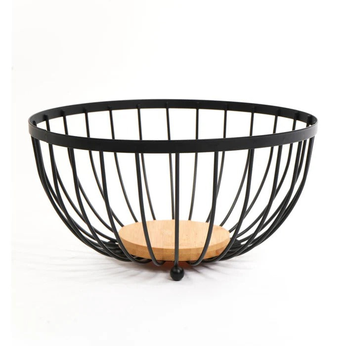 Metallic & Oak Fruit Basket – Tiered Minimalist Kitchen Centerpiece