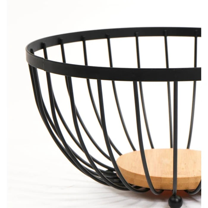 Metallic & Oak Fruit Basket – Tiered Minimalist Kitchen Centerpiece