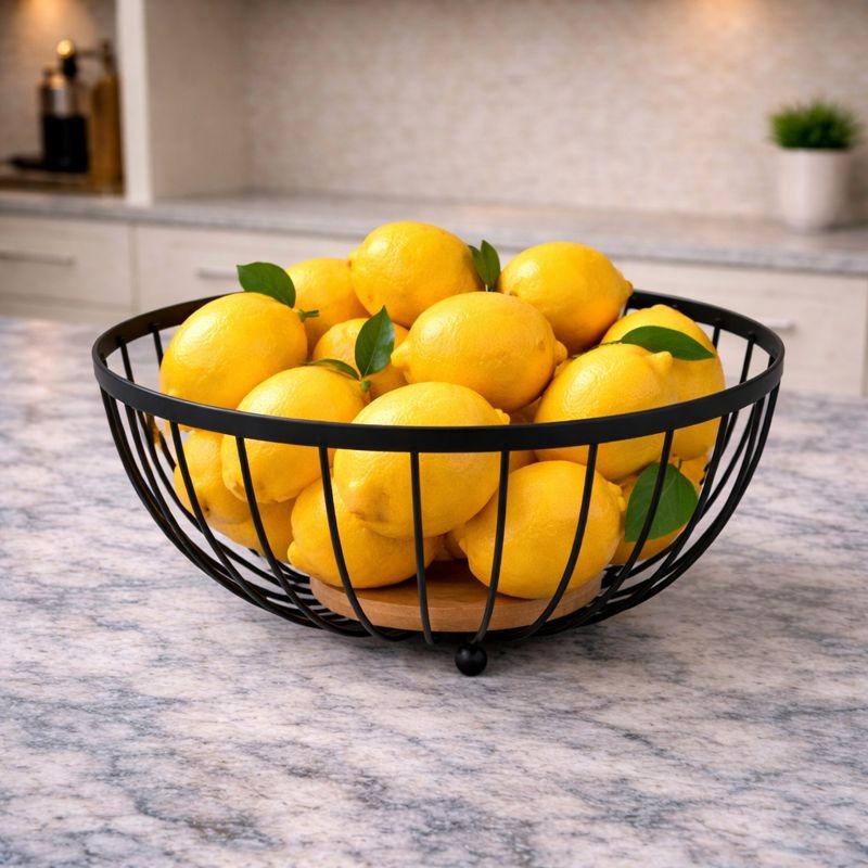 Metallic & Oak Fruit Basket – Tiered Minimalist Kitchen Centerpiece