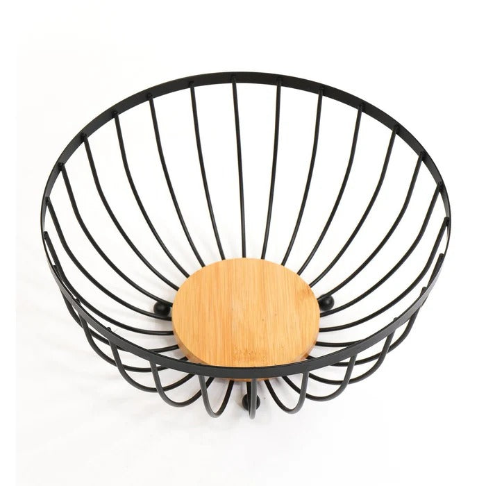 Metallic & Oak Fruit Basket – Tiered Minimalist Kitchen Centerpiece