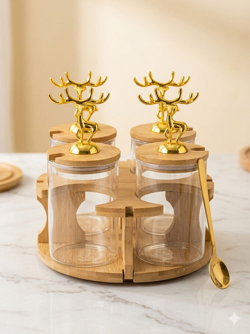 4-Piece Rotating Spice Jar Set – Modern Round Design