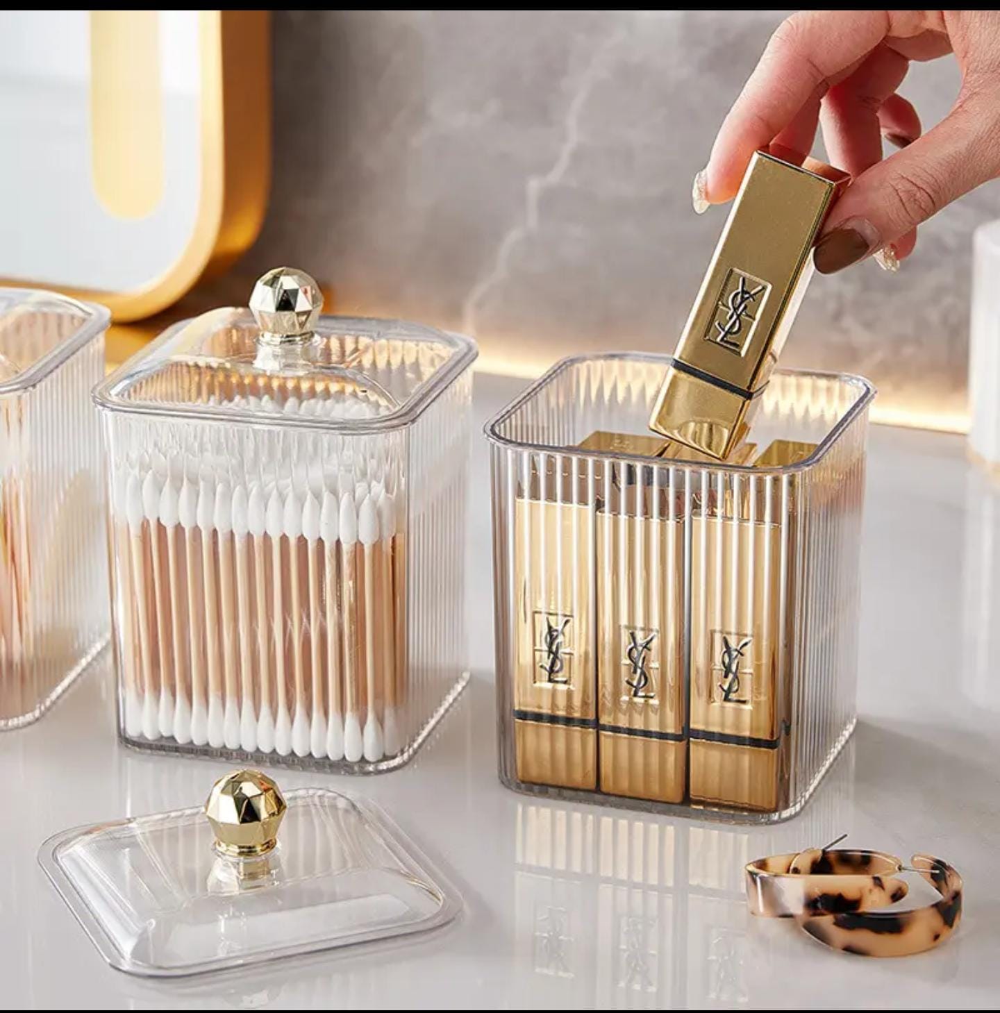 Luxury Transparent Lipstick & Makeup Cotton Swabs Holder (Random Colors)