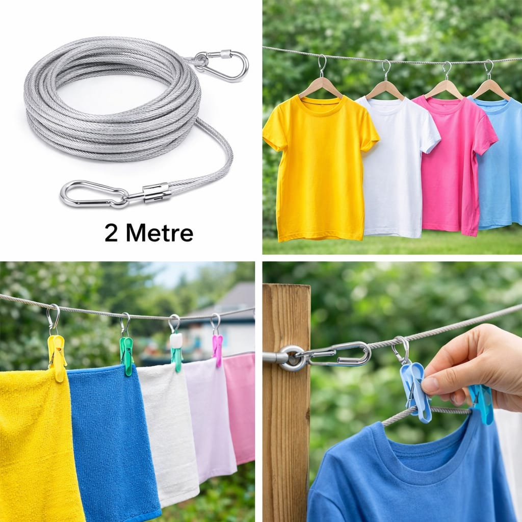 Premium 2-Metre Heavy Duty Stainless Steel Clothesline Rope