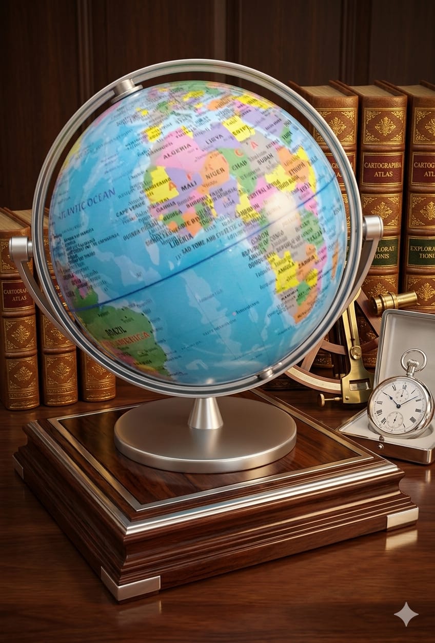 Rotating World Map Globe with Wooden Pedestal (26 X 24CM)