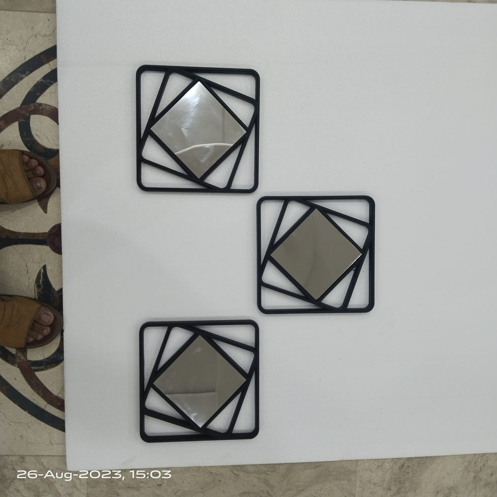 Geometric Vortex Square Mirror Set – 3 Piece Modern Collection