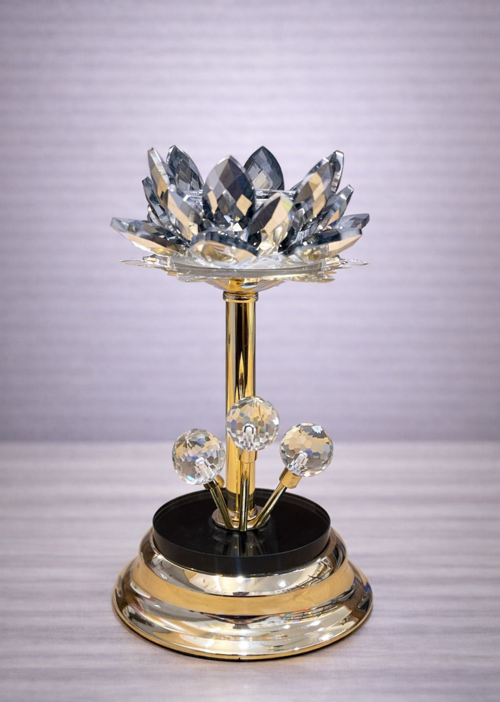 Premium Metal Crystal Lotus Pillar Candle Stand