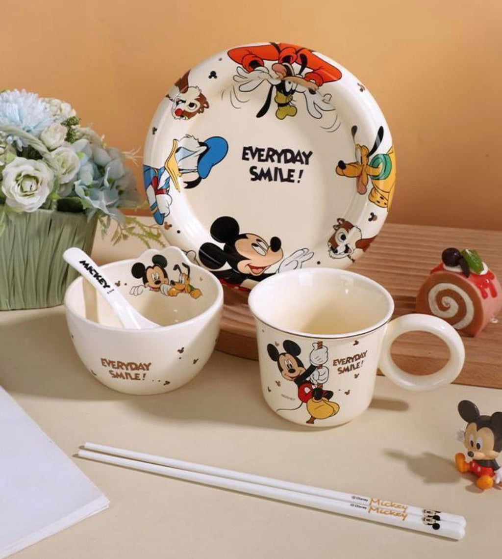 Mickey & Friends Ceramic Crockery Set – Premium 4-Piece Kids Set