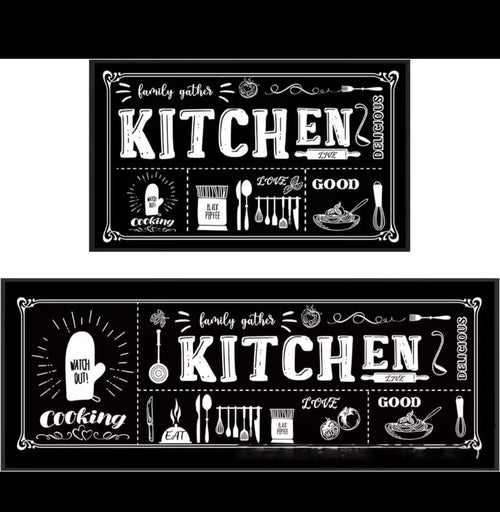 2pc Chalkboard Style Kitchen Runner – Non-Slip Mats