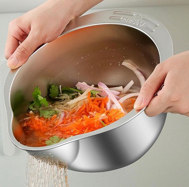 Premium Stainless Steel Mixing Bowl & Strainer Set – Professional Kitchen Essentials