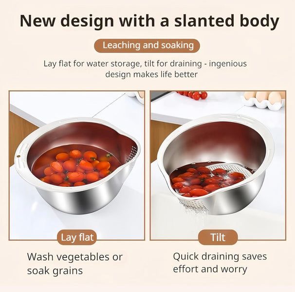 Premium Stainless Steel Mixing Bowl & Strainer Set – Professional Kitchen Essentials