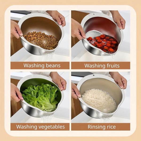 Premium Stainless Steel Mixing Bowl & Strainer Set – Professional Kitchen Essentials