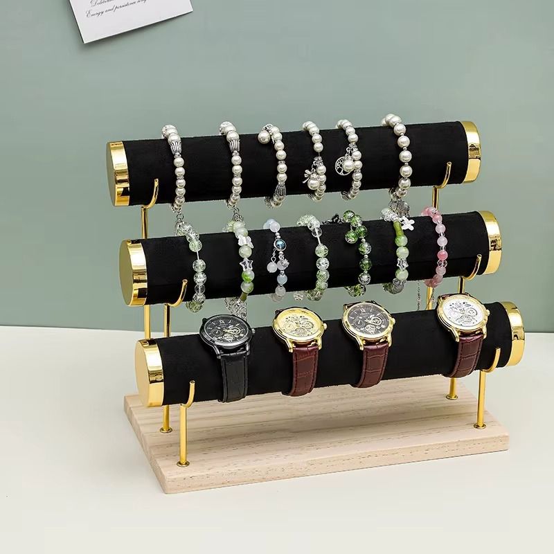 Premium Velvet Jewelry & Watch Display Stand – Tiered Bracelet Organizer (Random Color)