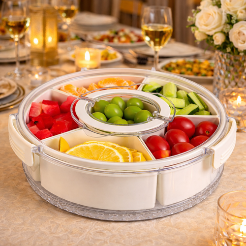 360° Rotating Serving Tray with Lid & Handle