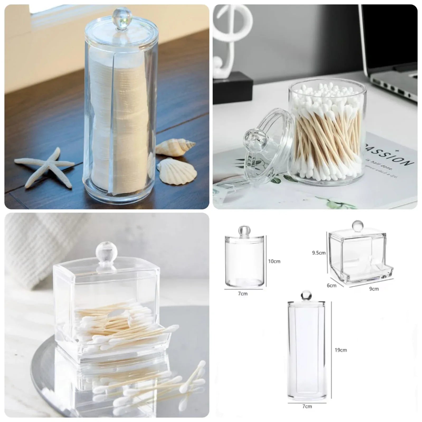 Set of 3 Acrylic Cotton Bud Holder