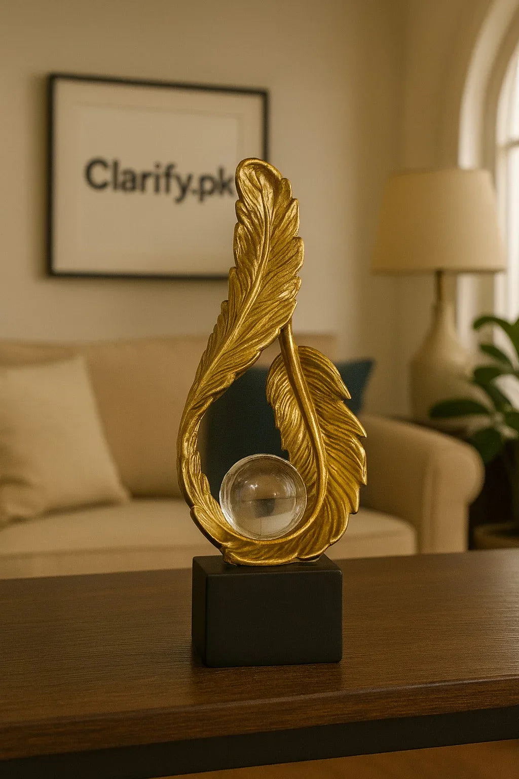 Luxury Golden Leaf Table Decor with Crystal Ball