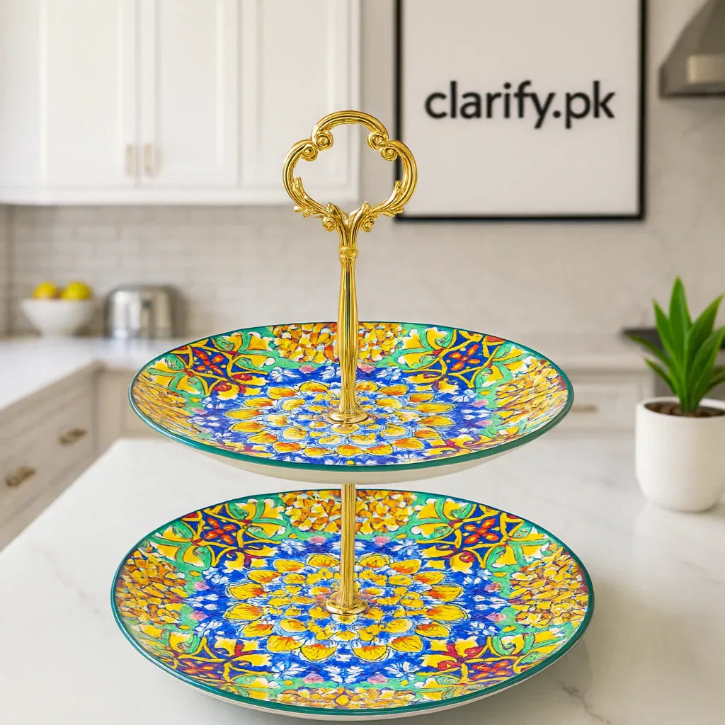 Elegant Floral 2-Tier Ceramic Cake & Snack Stand