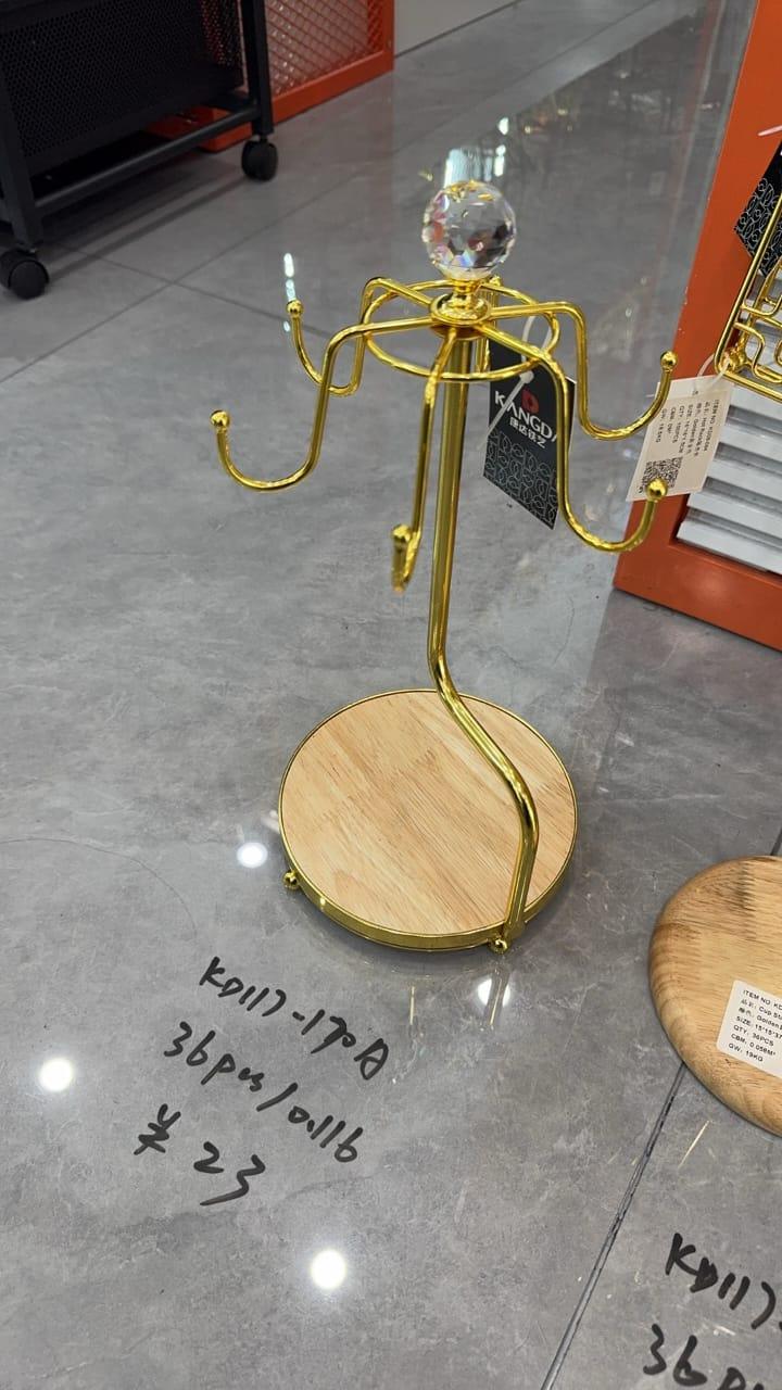 Premium Golden Cup Organizer with Wooden Base