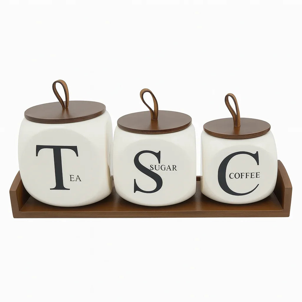 3-Piece Tea Sugar Coffee Ceramic Kitchen Storage Jar Set
