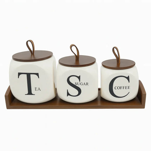 3-Piece Tea Sugar Coffee Ceramic Kitchen Storage Jar Set