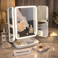 Dual Door 3-Fold LED Makeup Mirror - Touch Control 360° Rotating Vanity Mirror